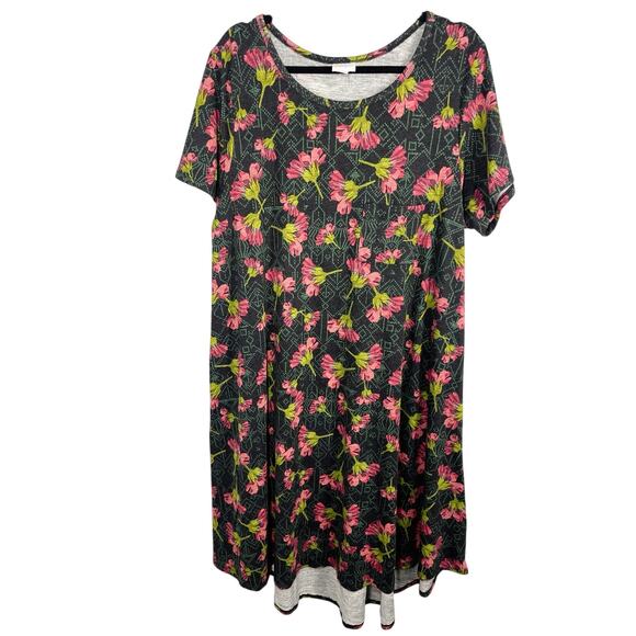 LuLaRoe, Size 3XL, Gray & Pink Floral Hi-Low T-Shirt Dress, Carly, Graphic - Picture 1 of 6